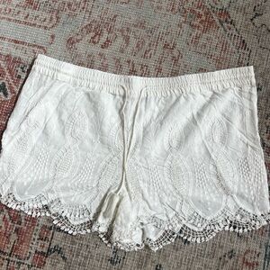 LOFT Ivory Embroidered Shorts